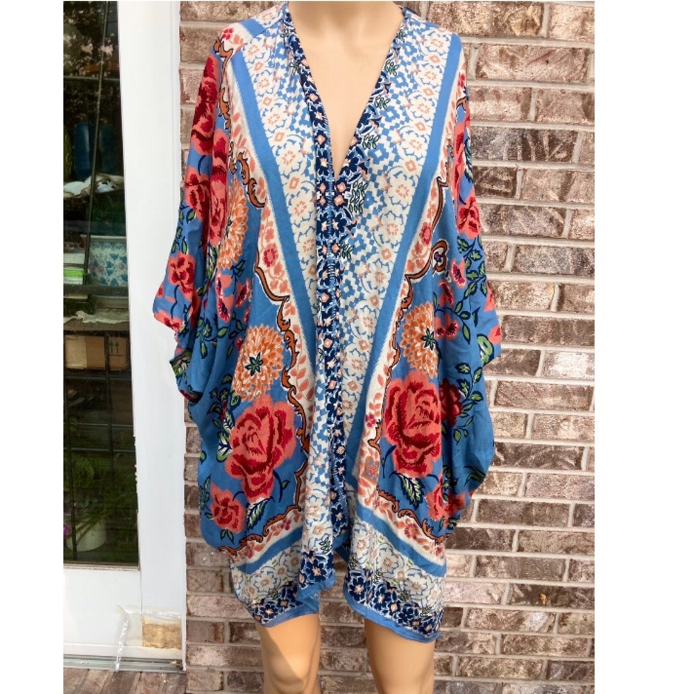 Blue & Cream Boho Floral Duster Jacket
